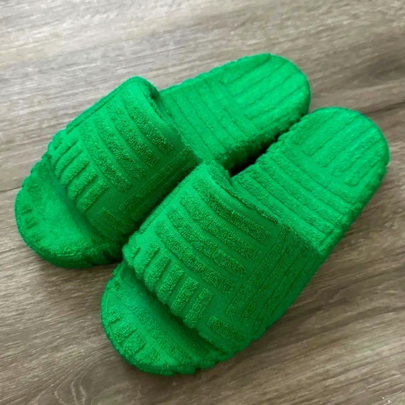 Grass Green Platform Slides Wool Cloth Bottega Veneta Inspired Sandals Shoes - Picture 11 of 11